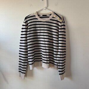 ATM Long Sleeve Striped Cashmere Sweater in Chalk/Black